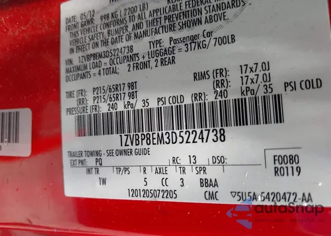 2013 Ford Mustang V6 from USA, damaged, VIN 1ZVBP8EM3D5224738